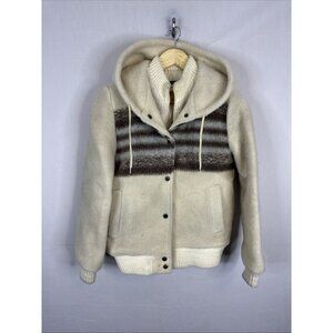 Vintage Myrna Wool Hooded Jacket Cream Brown Stripe 88% Wool Canada Women 5/6